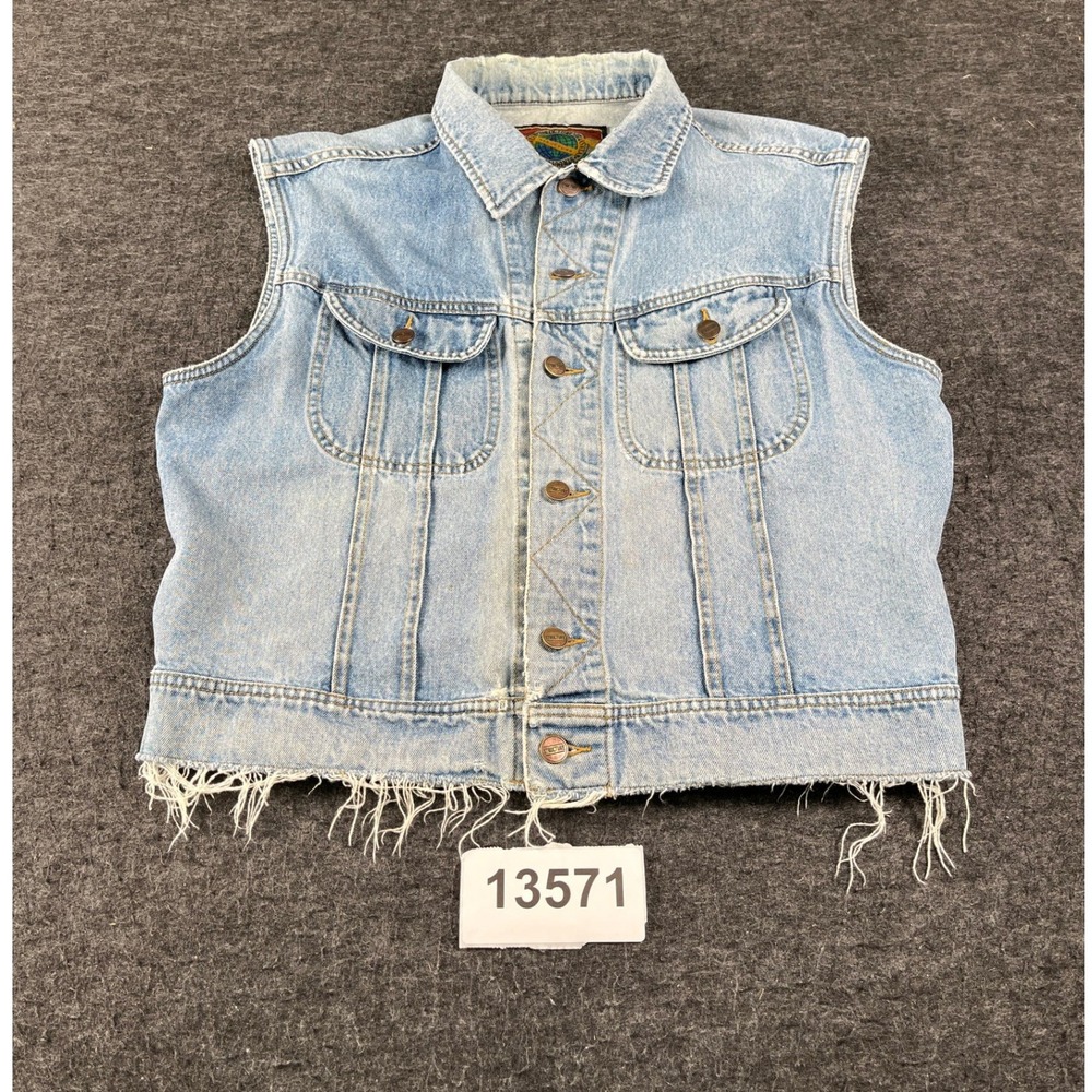 Vintage Structure Jeanswear Vest Mens Large Blue Denim Raw Hem Button Front